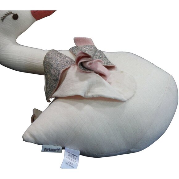 Pier 1 Imports Swan Pillow With Pink Silver Glitter Wings 14" - Picture 6 of 6
